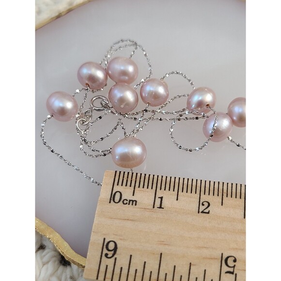 Sterling Silver Floating Pink Pearl Necklace 18" Dainty Elegant Bridal Jewelry - Picture 8 of 8